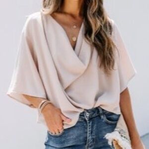Draped V-Neck Blouse in Light Pink
